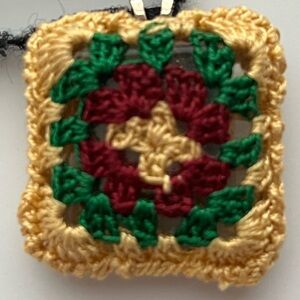 Festival Jewelry Bohemian Handmade Granny Square Folk Necklace Crochet On Ribbon